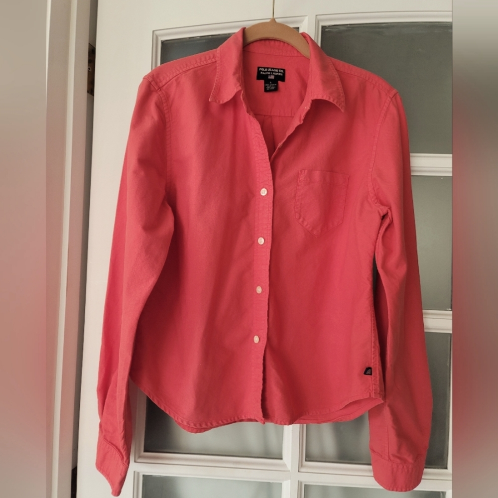 Polo Jean's Co Ralph Lauren long sleeve cotton Blouse sz L salmon